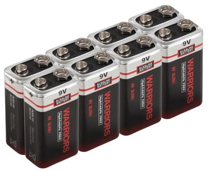 Warriors 8X batteria 9V batterie 9 volt pila pile 9v alcaline, extra potenza, extra lunga durata per rilevatori di fumo, irrigatori da giardino e sensori di allarme 6lr61 6F22 PP3 MN1604
