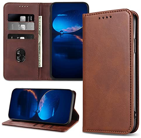 DENDICO Hülle für Xiaomi Redmi Note 10 Pro 4G, PU Leder Handyhülle, Stoßfeste Klapphülle Schutzhülle Kompatibel mit Xiaomi Redmi Note 10 Pro 4G, Braun