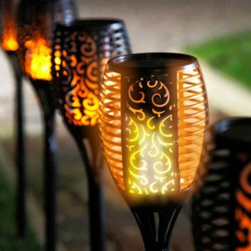 Garden Mile Set Of Two Flame Effect Garden Lights Solar Powered Waterproof Extra Large LED Solar Stake Lights With Flickering Flame Outdoor Lighting Long Lasting Durable ABS Pathway Lighting