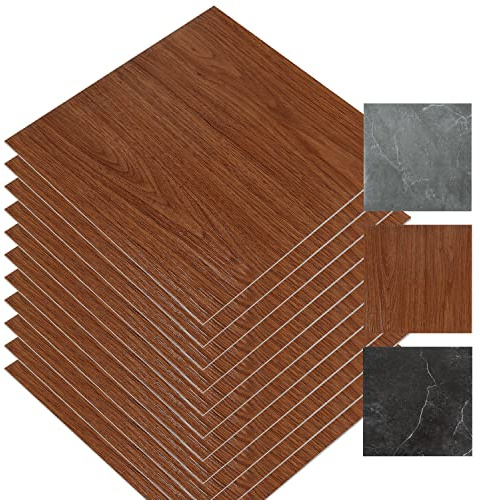 Vigevee PVC Bodenbelag Selbstklebend, Vinylboden Rutschfest, Wasserfest, Vinyl Laminat Rutschfeste Dekor-Dielen für Schlafzimmer Küche Wohnzimmer, 30cm x 30cm, 1 m² / 11 Fliesen - Holzfarbe