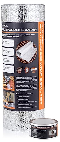 SuperFOIL Foil Insulation Roll and Aluminium Foil Tape Bubdle - 3-in-1 Sustainable Thermal Insulation Reflective Radiant Barrier & Vapour Barrier (Silver, 0.6m x 10m)