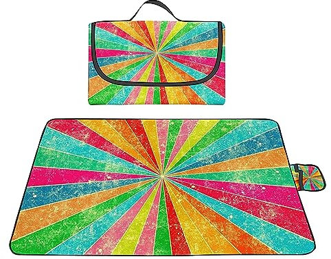 Picknickdecke 200x300cm,XXL Picknickdecke mit Wasserdichter Unterseite,Outdoor Stranddecke Sandfrei,mit Tragegriff Faltbare Picnic Blanket für Camping,Strand,Park,Familie,Konzerte Regenbogen-Streifen