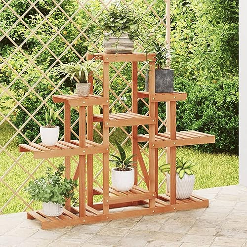 Homgoday Portafiori 110x25x96 cm in Legno Massello di Abete, Portafiori da Esterno, Scaffale Piante Esterno, Portafiori da Balcone, Scaffale per Piante da Interno, Porta Piante e