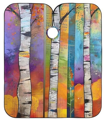 Tre mantelle colorate da barbiere con alberi di betulla, mantella regolabile per tagliare i capelli, mantello protettivo per capelli da colorare 160 cm x 140 cm