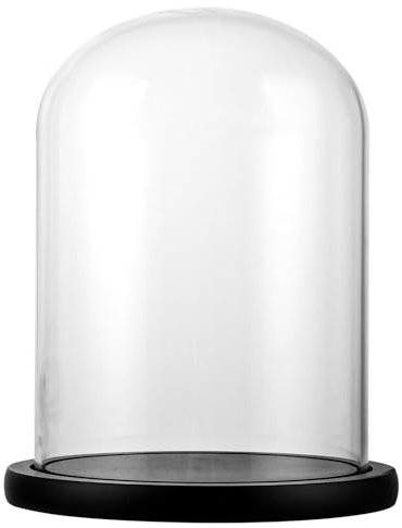 LDHHYH Campana in Vetro con Base in Legno,Campana di Vetro, Cupola Vetro 21cm,Teca Vetro Esposizione Centrotavola in Vetro Trasparente, Campana Vetro Base Legno per Luci, Centrotavola e Antiquariato