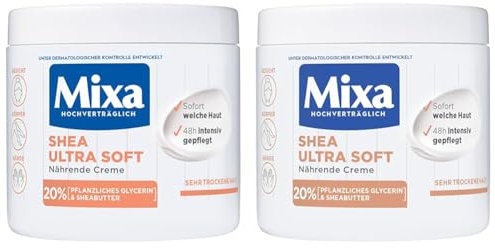 Mixa Shea nährende Creme, für Gesicht, Körper & Hände mit 20% pflanzlichem Glycerin & Sheabutter für sehr trockene Haut, für die ganze Familie, pflegend & feuchtigkeitsspendend Shea Ultra Soft, 400ml