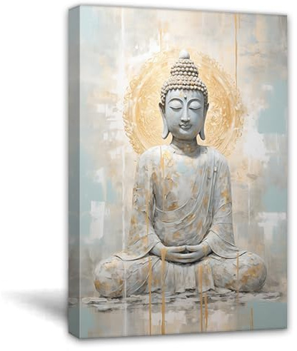ZQQART Zen Wandbild auf Leinwand Buddha Gemälde Druck Retro Buddha und goldene Schmetterlinge Bilddrucke Moderne Meditationsraumdekoration(Buddha B,50x75cm)