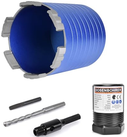 M16 Diamant Dosensenker 82mm 6 Segmente 6-KANT Beton Ziegel 70mm Nutzlänge | Diamant Bohrkrone für Mauerwerk, Poroton, Putz, Turbo Kernbohrkrone Dosenbohrer mit Zentrierbohrer