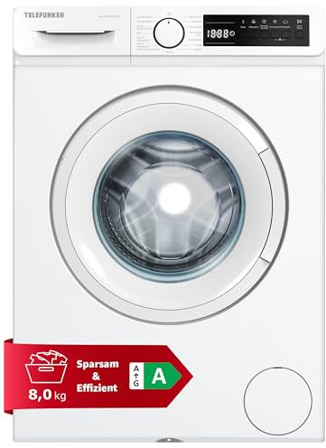 Telefunken Waschmaschine 8kg | 1400 U/Min. | Inverter Motor - Leise & Effizient | AquaStop - Schutz vor Wasserschäden | Schontrommel | Washing Machine mit 15 Programmen | EEK A | W-8-1400-A-W weiß