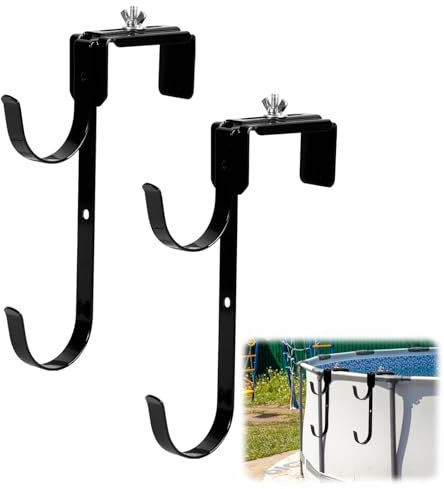 Verstellbarer Poolstangenhalter,Einstellbare Pool Pole Hanger Poolzubehör,Pool Stangen Aufhänger,Teleskopstange Haken Halten mit Schrauben Perfekte Hakenhalter Poolzaun Pool Zubehör (Schwarz)