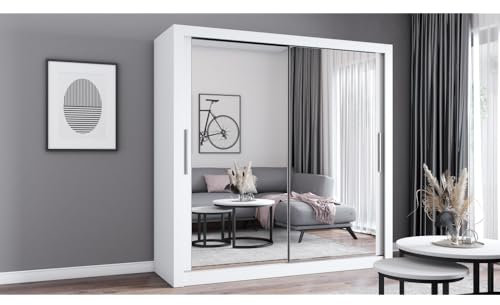 Fabryka Mebli Idźczak Kleiderschrank mit Spiegel - Schwebetürenschrank - Schlafzimmerschrank - 64 x 203 x 215 cm - Wohnzimmerschrank - Garderobenschrank, Schrank mit Zwei Türen, modern