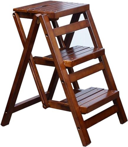 Klappbare Stufen Treppenleitern 3 Trittleiter Holz Tritthocker/Stuhl, klappbarer Treppenhocker Mehrzweck-Tritthocker Hausgartenwerkzeug Gummi-Holz-Trittleiter