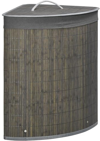 HOMCOM Cesto para Ropa Sucia de Bambú Capacidad de 55L Cesta para la Colada en Forma de Abanico con Tapa y Bolsa Extraíble 38x38x57 cm Gris