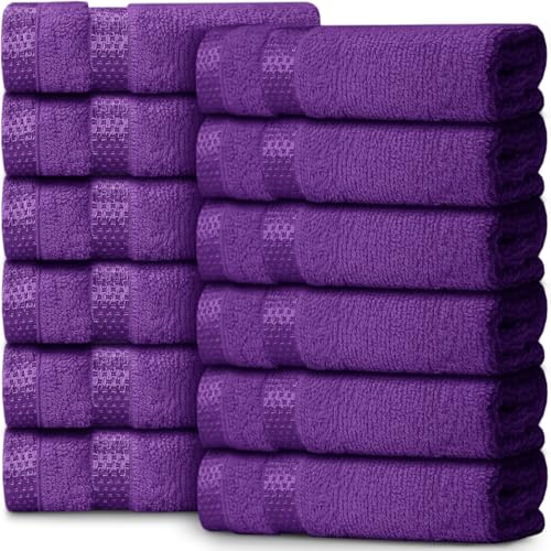 Casabella 100% Cotton-face 12 Pack Quick Dry Flannel Soft face Towels, 30x30 cm - Purple