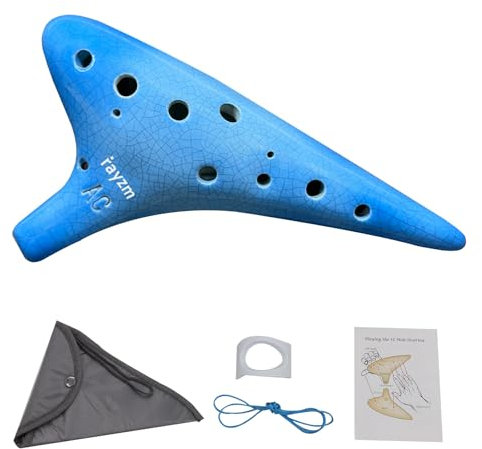 rayzm 12-Loch Keramik-Okarina in Alt-C, 13-Ton C-Dur, Okarina-Blasinstrument für Anfänger mit Gepolsterter Tragetasche