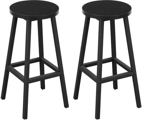 Klihome Taburete de Bar Juego de 2, Taburetes Altos Cocina con Reposapies, Sillas Altas de Cocina, Comedor y Barra Bar, Estructura de Metal, Negro