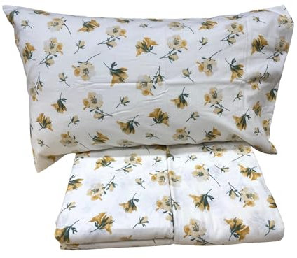 Mirabello Double Bed Linen Set in Warm Flannel, Art. Rhododendron Flowers (Yellow)