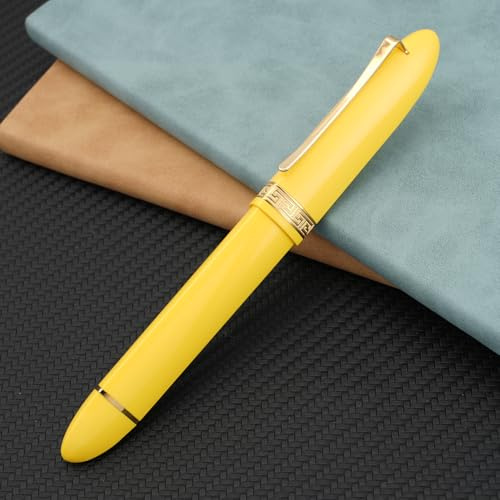 Majohn V60 - Penna stilografica triangolare a stantuffo, pennino EF, in resina gialla dorata, per ufficio, con confezione regalo