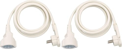 Brennenstuhl Qualitäts-Kunststoff-Verlängerungskabel mit Flachstecker (Verlängerungskabel flach für innen mit 2m Kabel) weiß (Packung mit 2)