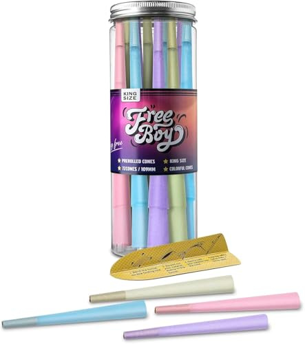 Free Boy 72 Rainbow Cones Bunte Vorgefertigte Cones, King Size Rolling Papers mit Filterspitzen