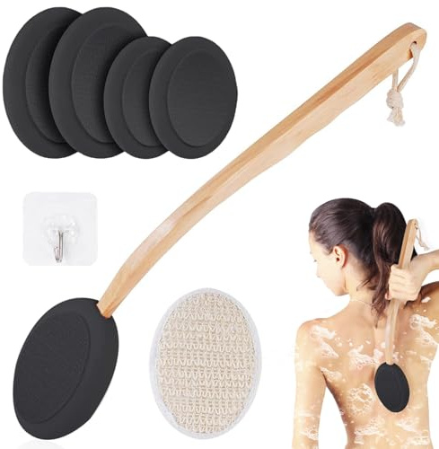7 Stück Rückenbürste mit Langem Stiel Set Abnehmbare Eincremehilfe für Rücken Duschbürste Rückeneincremhilfe Rückencremer Rücken Selbst Eincremen Badebürsten mit Badezubehör für Erwachsene und Kinder