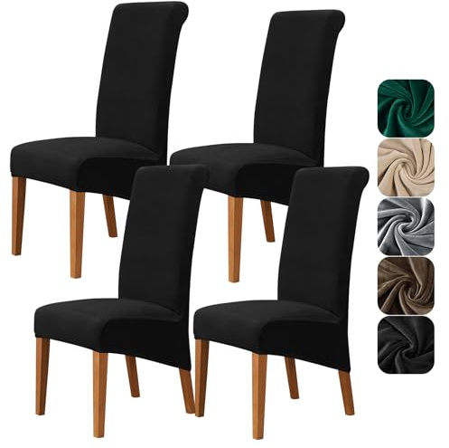 Alishomtll Samt Stuhlhussen 4er Set, XL Stuhlbezug Schwingstühle, Schwarz | Stretch Hussen für Stühle, Große Esszimmerstühle Bezug, Waschbar Abnehmbar Hussen für Küche Bankett Hochzeit Party