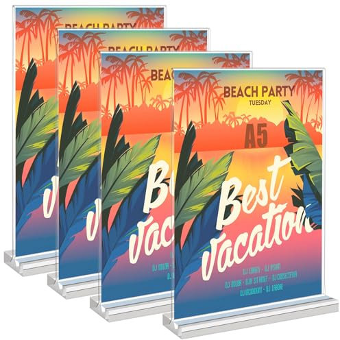 Gebrazy Espositore da tavolo A5,4 pezzi, formato A5, in acrilico, con base solida, in acrilico con base rimovibile, formato A5, per ristoranti, caffetterie, foto (14,8 x 21 cm)