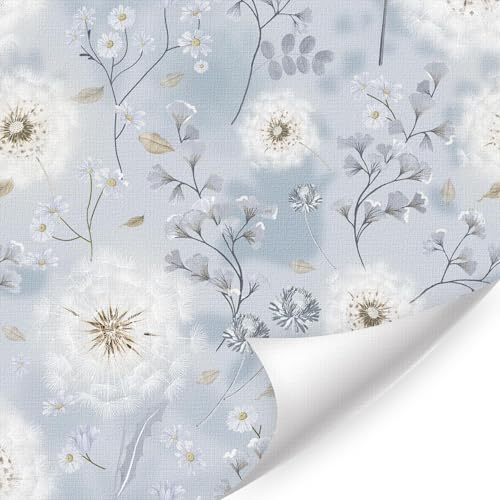 CHDITB Möbelfolie Blumen Blaue,Löwenzahn Tapete,Möbelfolie Selbstklebend,Blaue Wandtapete Blätter Tapete(44x300cm) Blau Grau Klebefolie,Wandstickers Gänseblümchen Wanddeko Schrank Badezimmer