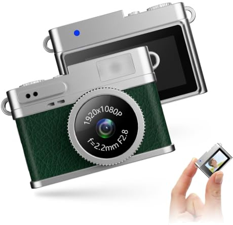 Bewinner Vintage Mini Digital Camera, Video FHD FHD 1080p in Stile retrò, Fotocamere Digitali a Tasca Luminosa a LED, Fotocamera Tascabile Compatta Portatile con Scheda da 128 GB (GREEN)