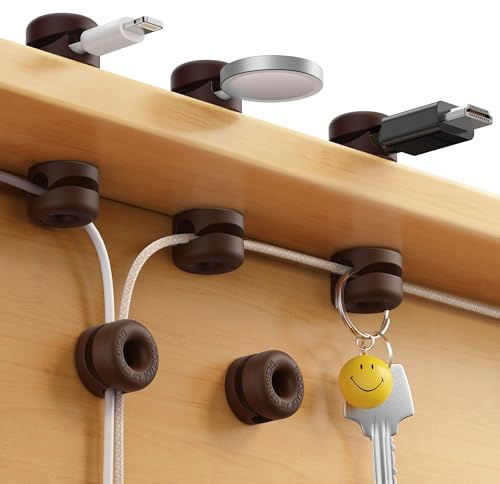 JOYROOM 8 Stück Kabelhalter Silikon Kabelclips Schreibtisch Kabel Organizer Selbstklebend Kabelmanagement für Büro, Auto, Nachttisch, Schreibtisch zubehör, Braun