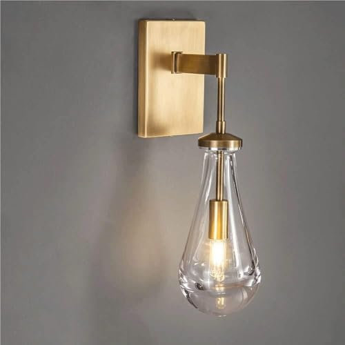 Lámpara de Pared ameno de Cobre con Pantalla de Vidrio, Base E14/E12, Fuente de luz, instalación empotrada, Aplique de Pared para Interiores, Ideal para Sala de Estar, Dormitorio y Pasillo