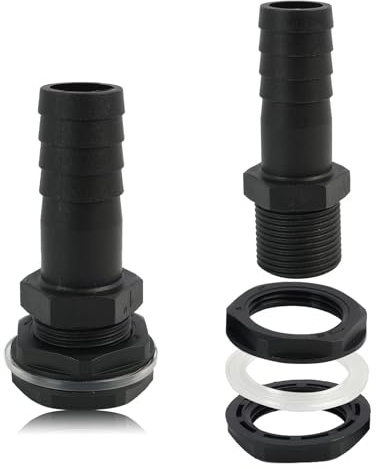 2PCS 25mm Waterbutt Hose Connector, Plastic Tank Outlet Fittings with Hose Nozzle, Quick Install Garden Adapter, Waterbutt Hose Connector for Rain Barrels Water Tanks