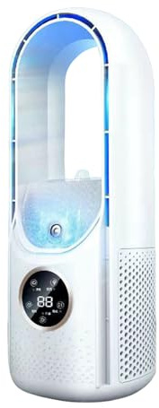 Kouamor 30cm Small USB Standing Tower Fan, 6 Speeds Bladeless Fan, Fans & Cooling, with 100ml Water Tank, Quiet & Kids Pets Friendly, Portable Desktop Air Cooler for Desk Bedroom Office (white)