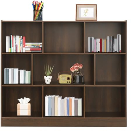 DHQCQL Bücherrega Bücherregale, Regal Kinderzimmer Aufbewahrung mit 8 Offene Fächer, 120 x 23 x 100cm Horizontal Aktenregal für Ordner, Würfelregal für Wohnzimmer, Büro (Eiche dunkel)
