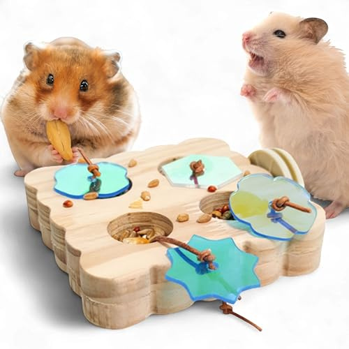 Homedy Crafts Treat Dispenser Rat Foraging Toy, Rat Enrichment Toys, Interactive Hide Treats Enrichment Toys for Rats Small Animals, Hanging Slow Feeder, Hamster Toy, Guinea Pig Accessories (M, Wood)