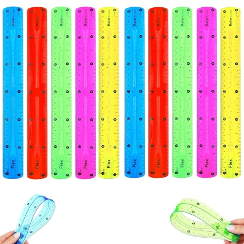 Lineal 30 cm Set 10 Stück Farbig Flexibel Lineal Transparentes Ruler für Schule Büro Zeichnen Messen Zentimeter und Skala Biegsames Zeichenwerkzeug für Schüler Studenten Lehrer