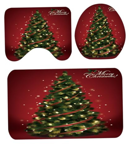 Alipis Badeteppich-Set Mit Rutschfester Fußmatte Wc-vorleger Und Wc-deckelbezug Wasseraufnehmend Verarbeitet Für Badezimmer Schlafzimmer Wohnzimmer Weihnachtsmuster-Design Maschinenwaschb