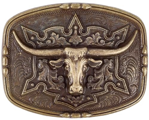 CALFOVERA Rektangulärt bältesspänne i Cowgirl-stil Longhorn Tjurhuvudstil Västern Rodeo Cowboy Tjurhuvud bältesspänne Vintage bältesspänne med Country-gravyr Cowboy Legeringsspänne (Brun)