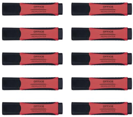 OFFICE PRODUCTS överstrykningspenna 10-pack, märkpenna med gummihandtag, märkpenna 2–5 mm, filtpenna röd, 10 stycken, highlighter för hem, kontor, skola
