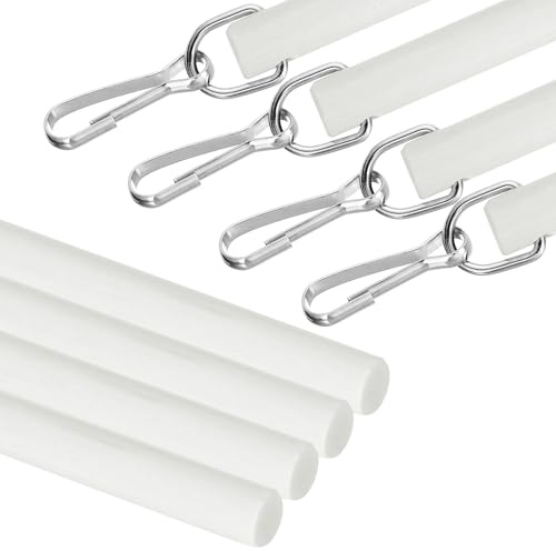 QUARKZMAN 4pcs 12 Acrylique Draperie Baguette, Invisible Rideau Tringle avec Crochet, Universel Inclinable Baguette Remplacement Pièce pour Haute suspendu Rideau Ouverture-Fermeture, Blanc