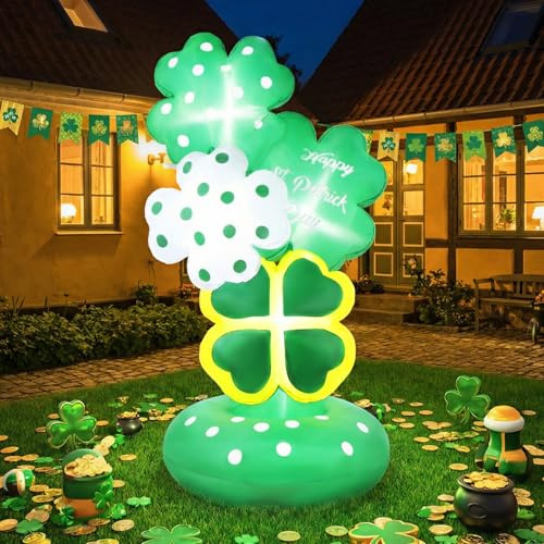 Decorazioni gonfiabili per San Patrizio con trifoglio portafortuna da 1,8 m, luci a LED integrate, per cortile irlandese, prato, giardino, patio, feste, vacanze, esterni, interni, San Patrizio