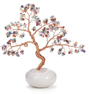 7 Chakra Kristallbaum Feng Shui Deko Edelstein Baum des Lebens Kleiner Geldbaum mit Keramik Basis Tischdeko Spirituelle Geschenke