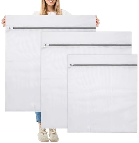 3 Pièces Filet à Linge Grande Taille 50 x 60cm+80 x 90cm Sac de Lavage en Polyester Résistant Filet de Lavage avec Fermeture Éclair pour Couvertures, Couettes, Rideaux, Draps et Manteaux