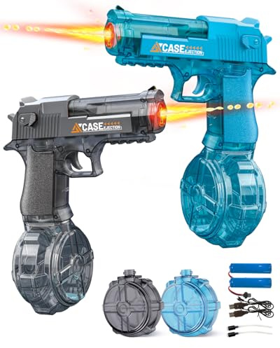POPERFUN 2 Pack Electric Water Gun for Adults Kids, Automatic Water Pistol Blaster with Spray Sound and Led Light, Leak-Proof Rechargeable Watergun for Summer Outdoor Pool Beach Toys for Boys