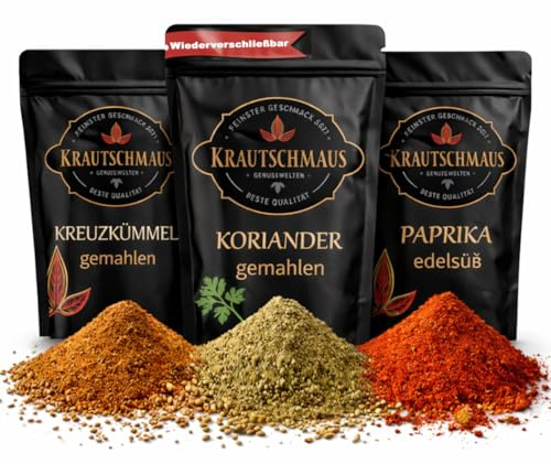 Orientalisches Gewürz Set – Kreuzkümmel, Koriander & Paprika Edelsüß von Krautschmaus – Gewürze für orientalische Küche – Perfekt für Couscous, Mezze & Reisgerichte, je 120g