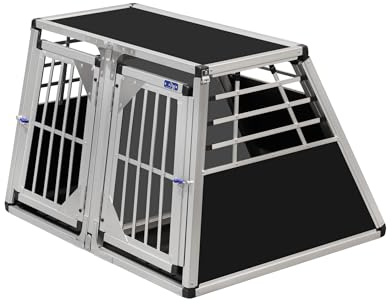 ALPUNA Transportbox N107 – Aluminium Doppelbox für Hunde 81×98×65 cm, Auto Hundebox mit Notausstieg, sicherer Hundetransport im Kofferraum