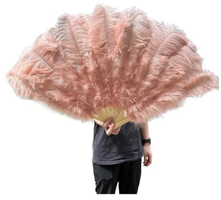 CIGPKLO Stora fjädrar dansfläkt 13 ben fluffiga fjädrar fjädrar 100 cm 130 cm rosa röd handflöjt för objekt scen för scenföreställningar för fester bröllop | 25 läderrosa, vänsterhand 100 cm
