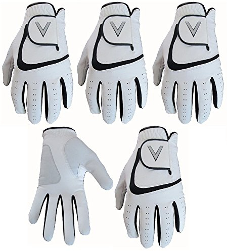 5 White Men's All Weather Golf Gloves Cabretta Leather Thumb & Palm Patch (Large L/H)