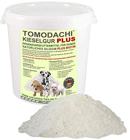 Futterzusatz Hund Kieselerde Plus Biotin BARF Zusatz für Hunde natürliches Ergänzungsfuttermittel für eine ausgewogene Ernährung des Hundes reich an Silizium Biotin Calzium Mineralien 500ml Eimer