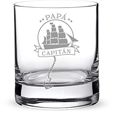 AMAVEL Vaso de Whisky, para Papá Capitán, con Barco Velero Grabado, Decoración Marinera, Capacidad 320 ml
